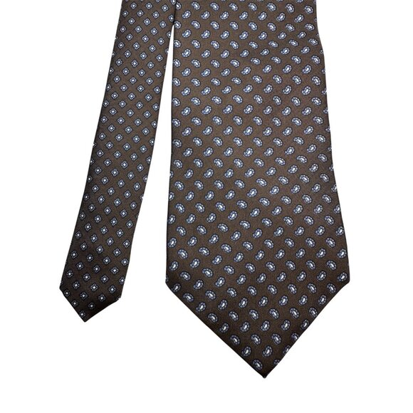 Pierre Cardin Brown & Blue Geometric Pattern Silk Necktie - Picture 3 of 6